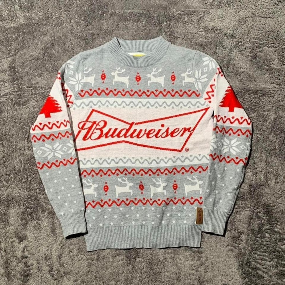 Budweiser Christmas Sweater Grey‎ and Red